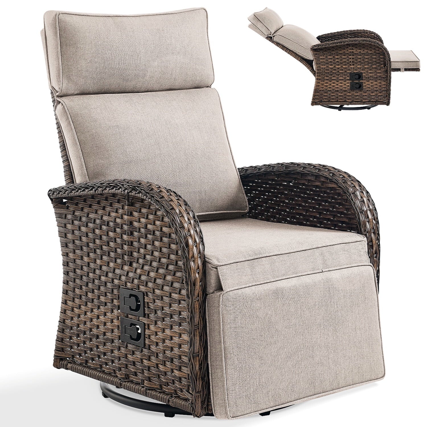 Bellefurn Outdoor Swivel Recliner Chairs Set of 2,Patio Wicker Recliner Chairs Outdoor Lounge Chairs with Thickness Cushions,Adjustable Angle,Reclining Lounge Chair for Outdoor,Pool,Garden