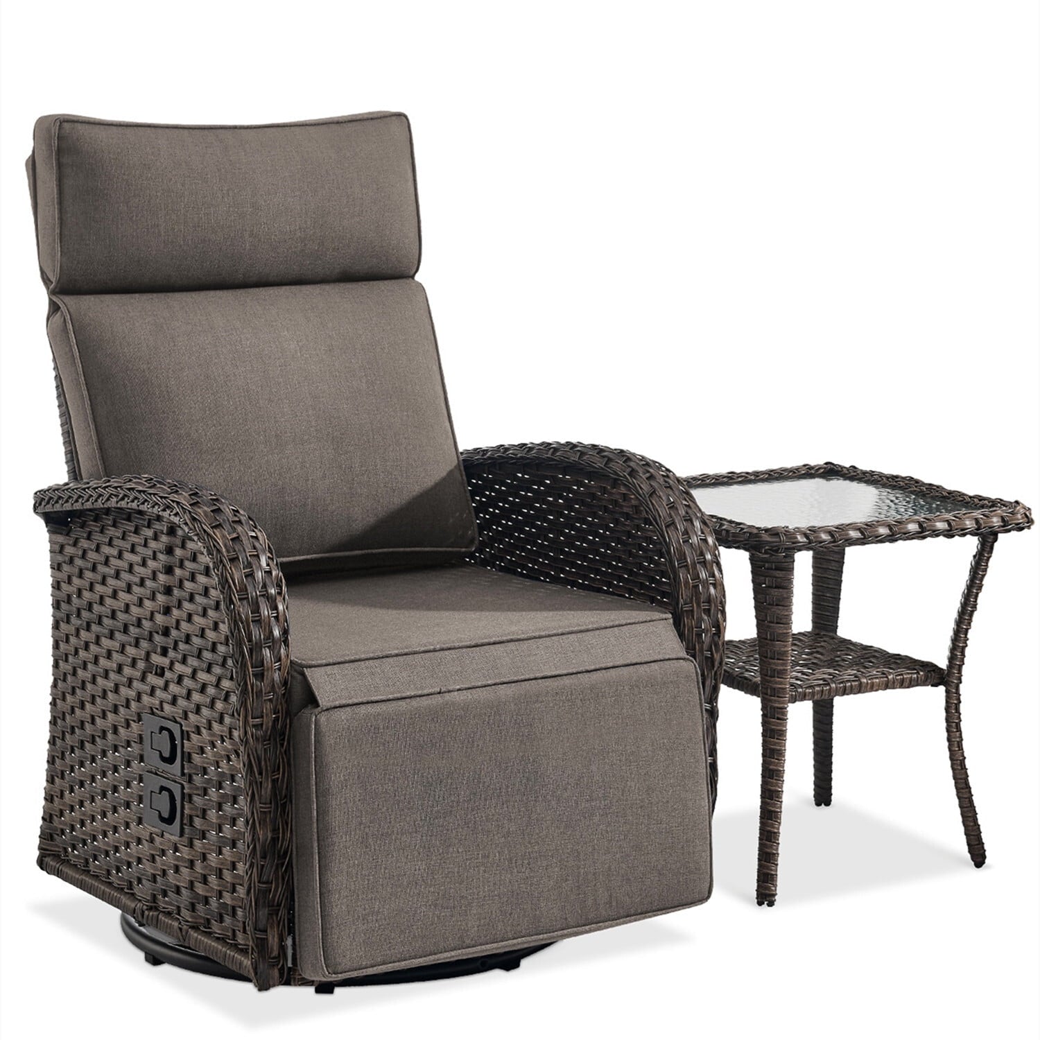 Bellefurn Outdoor Swivel Recliner Chairs Set of 2,Patio Wicker Recliner Chairs Outdoor Lounge Chairs with Thickness Cushions,Adjustable Angle,Reclining Lounge Chair for Outdoor,Pool,Garden