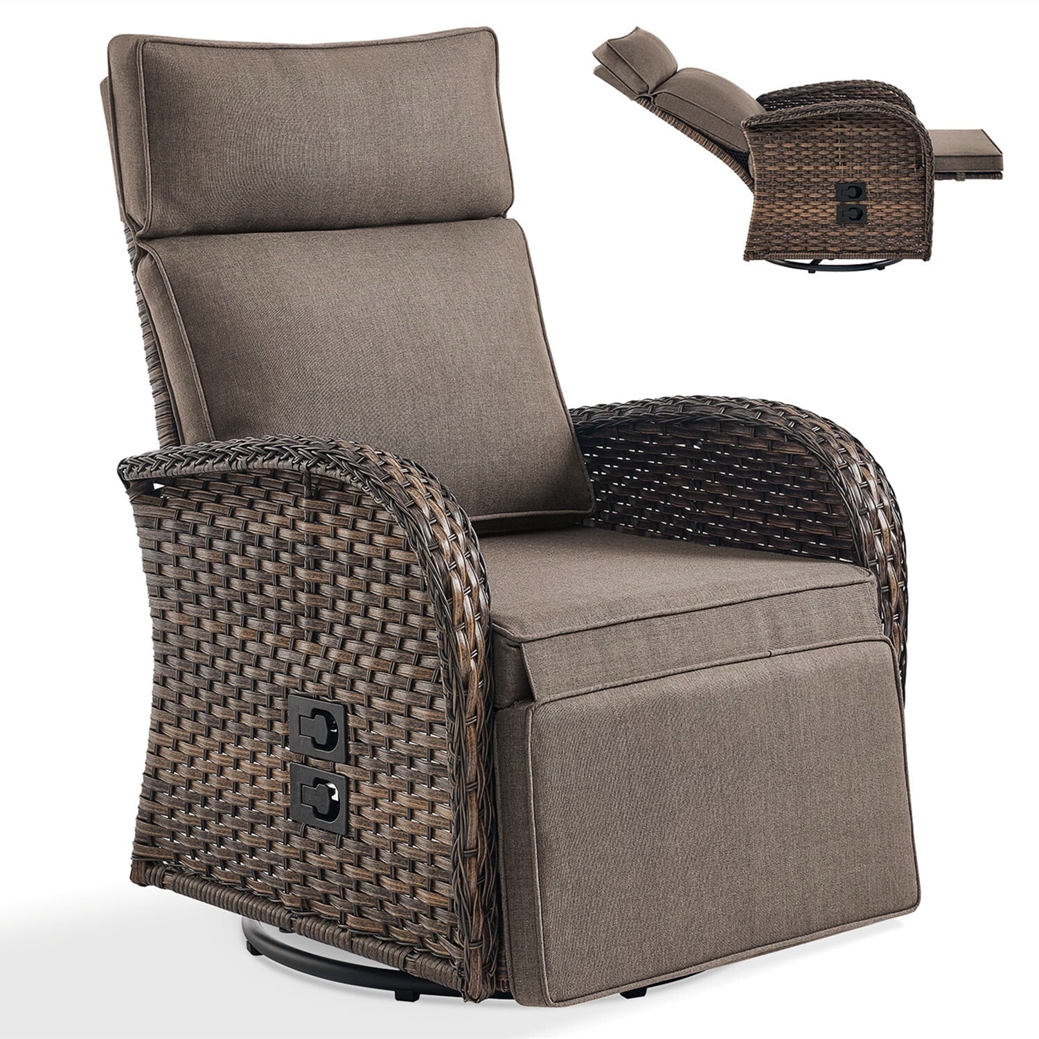 Bellefurn Outdoor Swivel Recliner Chairs Set of 2,Patio Wicker Recliner Chairs Outdoor Lounge Chairs with Thickness Cushions,Adjustable Angle,Reclining Lounge Chair for Outdoor,Pool,Garden
