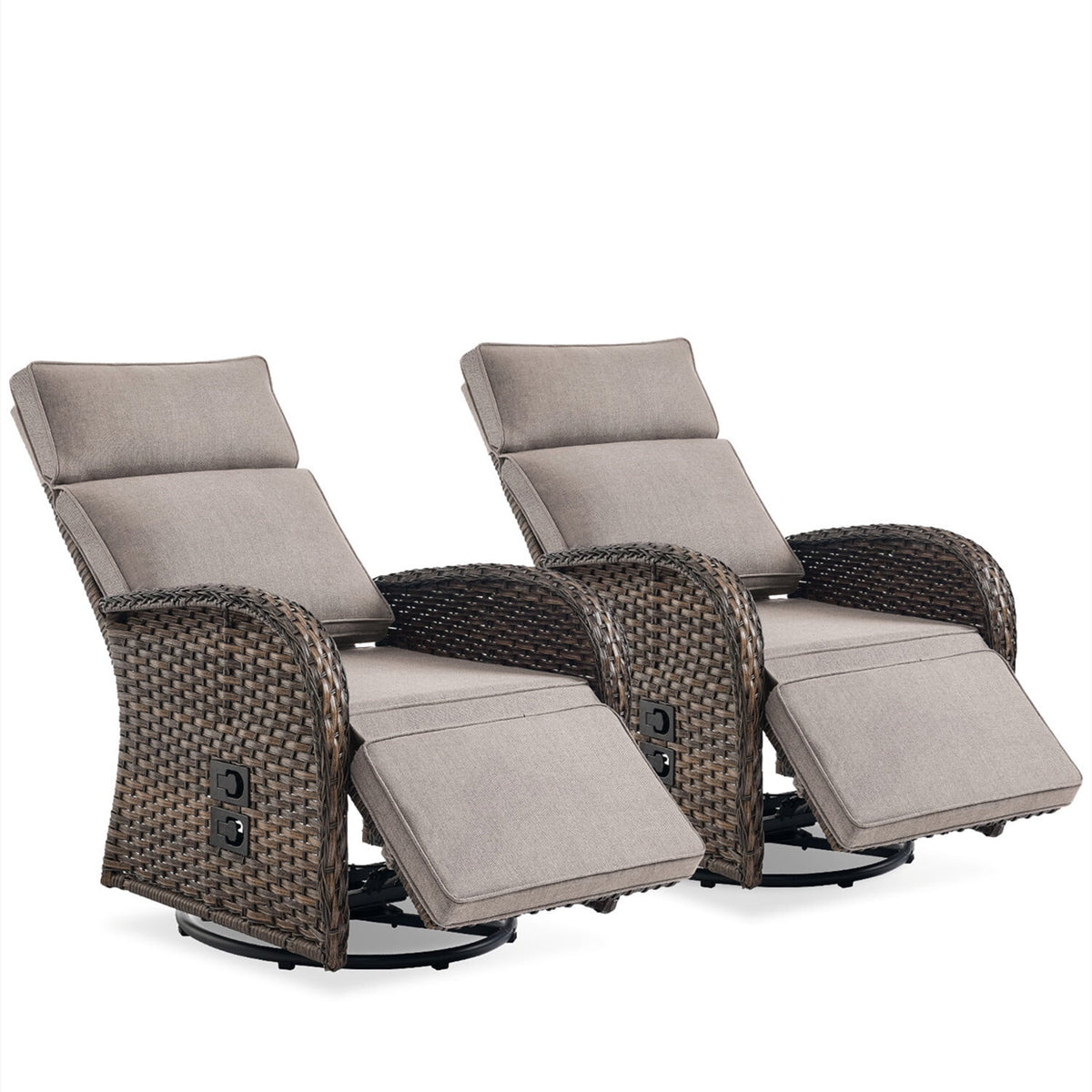Bellefurn Luxury Outdoor Swivel Recliner Chairs Set of 2,Patio Wicker Recliner Chairs Outdoor Lounge Chairs with Thickness Cushions,Adjustable Angle,Reclining Lounge Chair for Outdoor,Pool,Garden