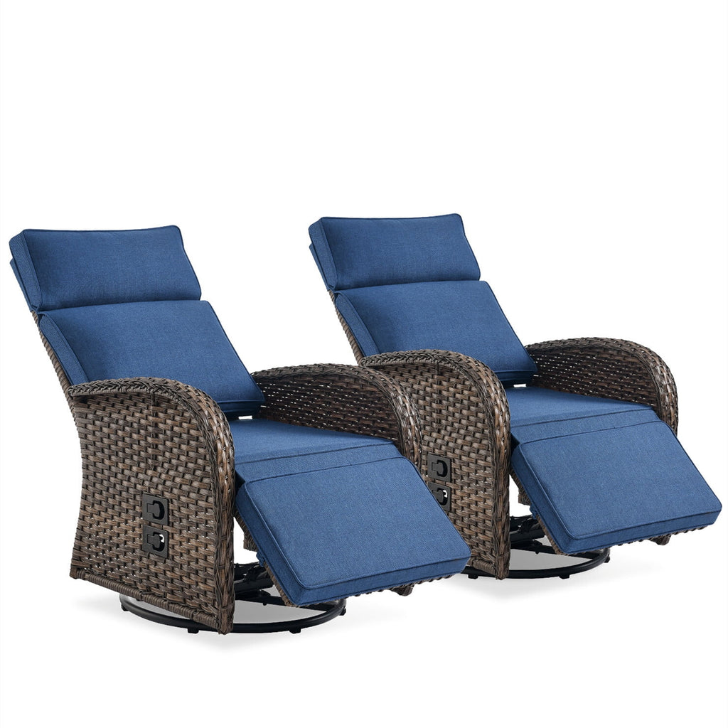 Bellefurn Outdoor Swivel Recliner Chairs Set of 2,Patio Wicker Recliner Chairs Outdoor Lounge Chairs with Thickness Cushions,Adjustable Angle,Reclining Lounge Chair for Outdoor,Pool,Garden