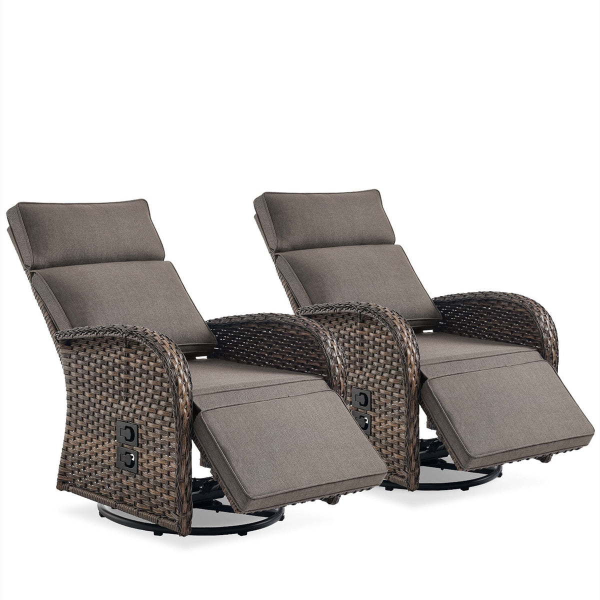 Bellefurn Outdoor Swivel Recliner Chairs with Side Table,Patio Wicker Recliner Chairs Outdoor Lounge Chairs with Thickness Cushions,Adjustable Angle,Reclining Lounge Chair for Outdoor,Pool,Garden