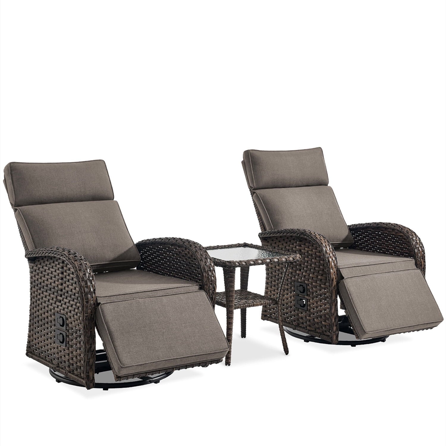 Bellefurn Outdoor Swivel Recliner Chairs Set of 2,Patio Wicker Recliner Chairs Outdoor Lounge Chairs with Thickness Cushions,Adjustable Angle,Reclining Lounge Chair for Outdoor,Pool,Garden