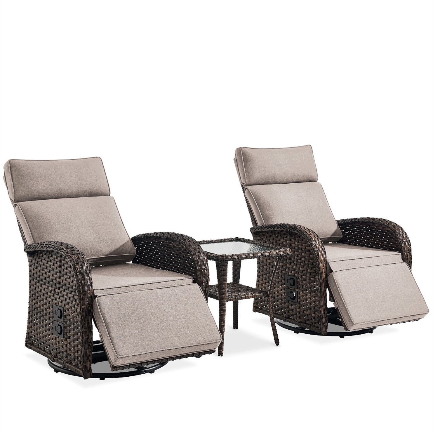 Bellefurn Outdoor Swivel Recliner Chairs Set of 2,Patio Wicker Recliner Chairs Outdoor Lounge Chairs with Thickness Cushions,Adjustable Angle,Reclining Lounge Chair for Outdoor,Pool,Garden