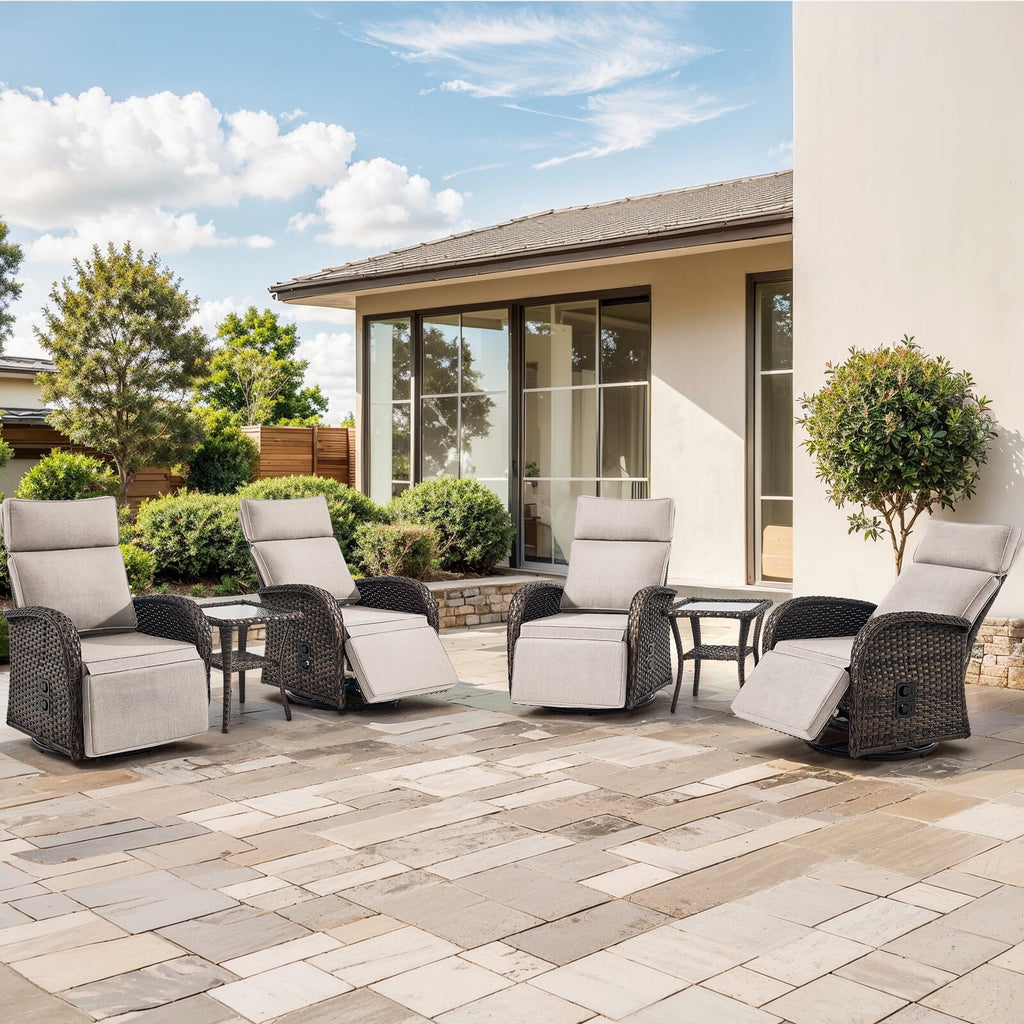 Bellefurn Outdoor Swivel Recliner Chairs Set of 2,Patio Wicker Recliner Chairs Outdoor Lounge Chairs with Thickness Cushions,Adjustable Angle,Reclining Lounge Chair for Outdoor,Pool,Garden