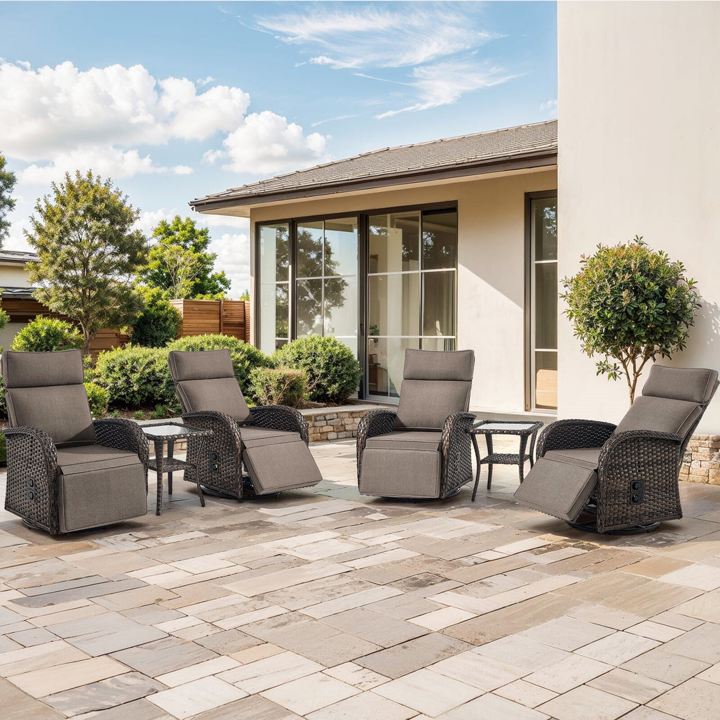 Bellefurn Outdoor Swivel Recliner Chairs Set of 2,Patio Wicker Recliner Chairs Outdoor Lounge Chairs with Thickness Cushions,Adjustable Angle,Reclining Lounge Chair for Outdoor,Pool,Garden