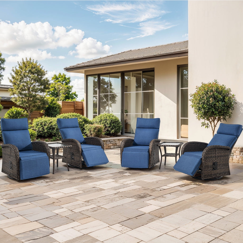 Bellefurn Outdoor Swivel Recliner Chairs Set of 2,Patio Wicker Recliner Chairs Outdoor Lounge Chairs with Thickness Cushions,Adjustable Angle,Reclining Lounge Chair for Outdoor,Pool,Garden