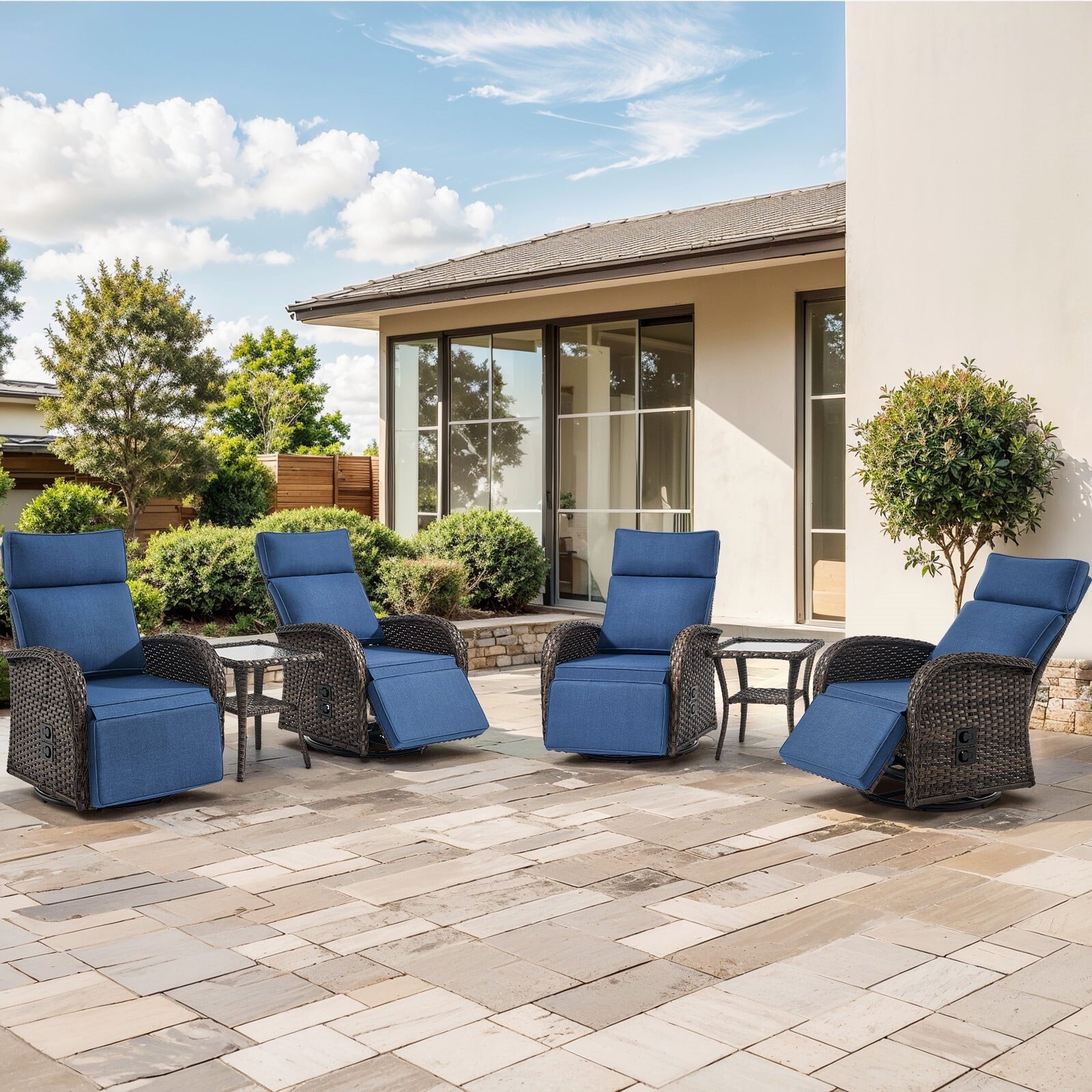 Bellefurn Outdoor Swivel Recliner Chairs Set of 2,Patio Wicker Recliner Chairs Outdoor Lounge Chairs with Thickness Cushions,Adjustable Angle,Reclining Lounge Chair for Outdoor,Pool,Garden