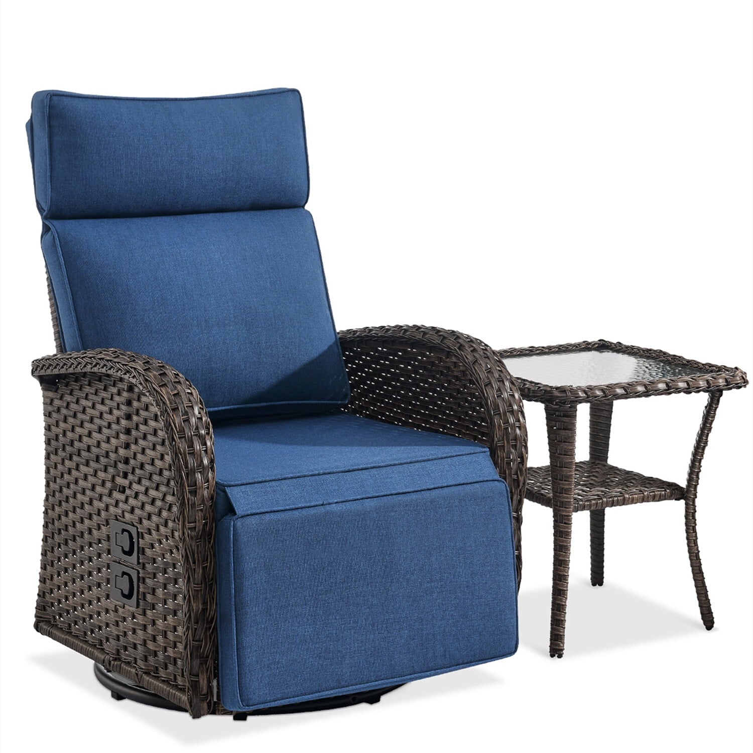Bellefurn Outdoor Swivel Recliner Chairs Set of 2,Patio Wicker Recliner Chairs Outdoor Lounge Chairs with Thickness Cushions,Adjustable Angle,Reclining Lounge Chair for Outdoor,Pool,Garden