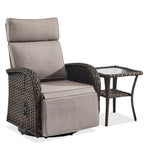 Bellefurn Outdoor Swivel Recliner Chairs with Side Table,Patio Wicker Recliner Chairs Outdoor Lounge Chairs with Thickness Cushions,Adjustable Angle,Reclining Lounge Chair for Outdoor,Pool,Garden