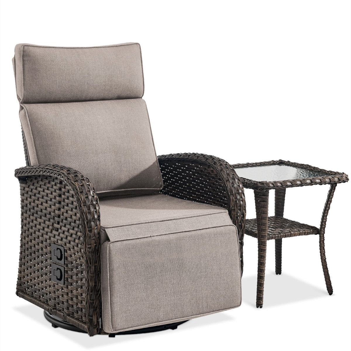 Bellefurn Outdoor Swivel Recliner Chairs with Side Table,Patio Wicker Recliner Chairs Outdoor Lounge Chairs with Thickness Cushions,Adjustable Angle,Reclining Lounge Chair for Outdoor,Pool,Garden