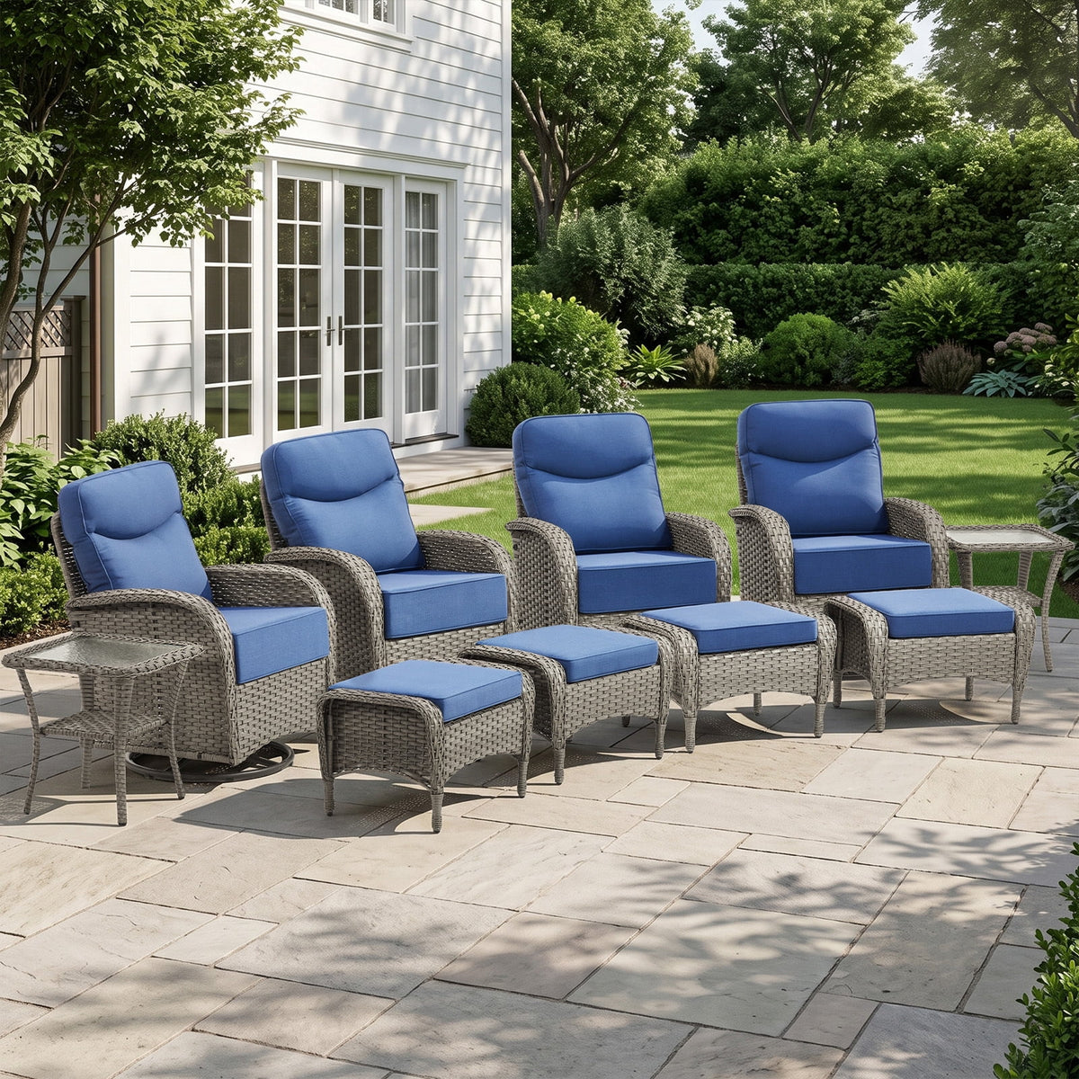 Bellefurn Patio Swivel Rocker Chairs Set of 2 with Ottomans,Outdoor Swivel Chairs with 6" Thick Cushions, All-Weather Conversation Set for Porch, Backyard, Deck & Garden