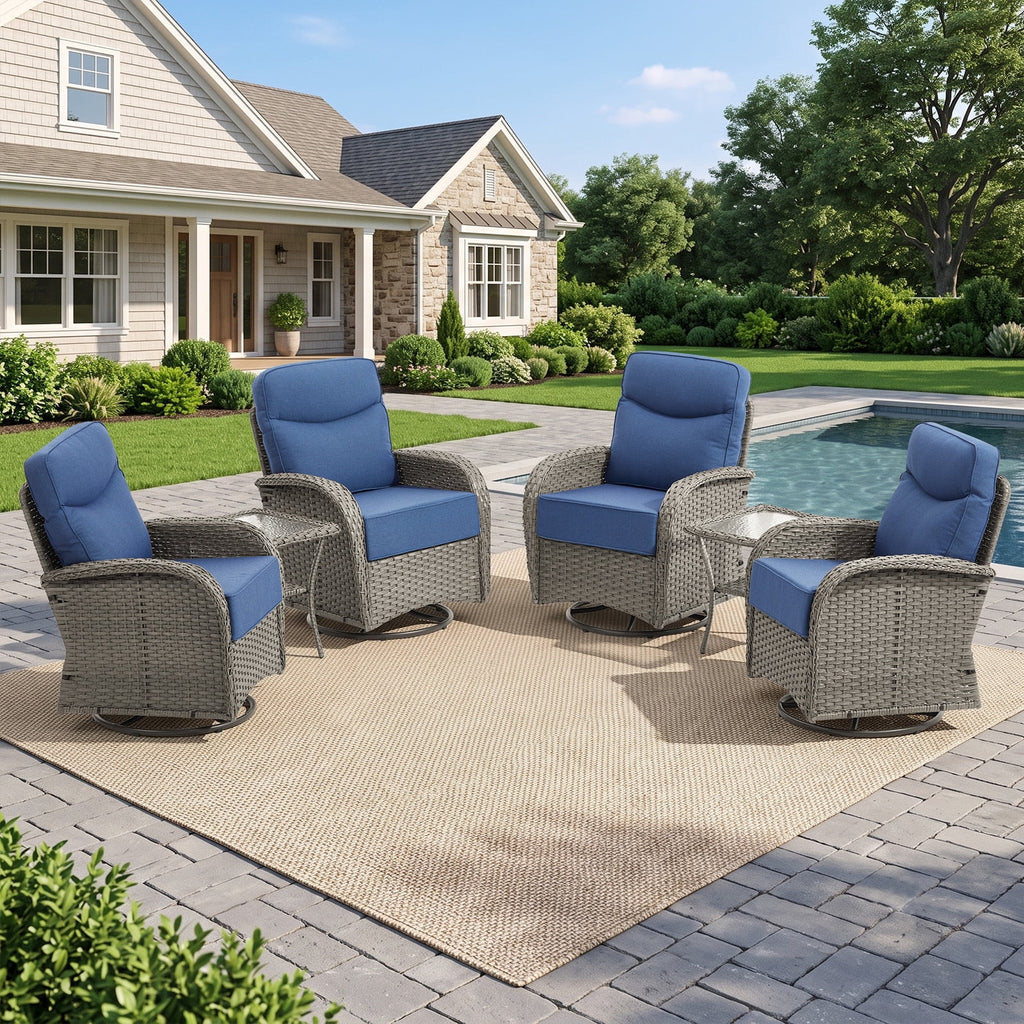 Bellefurn Patio Swivel Rocker Chairs Set of 2 with Ottomans,Outdoor Swivel Chairs with 6" Thick Cushions, All-Weather Conversation Set for Porch, Backyard, Deck & Garden