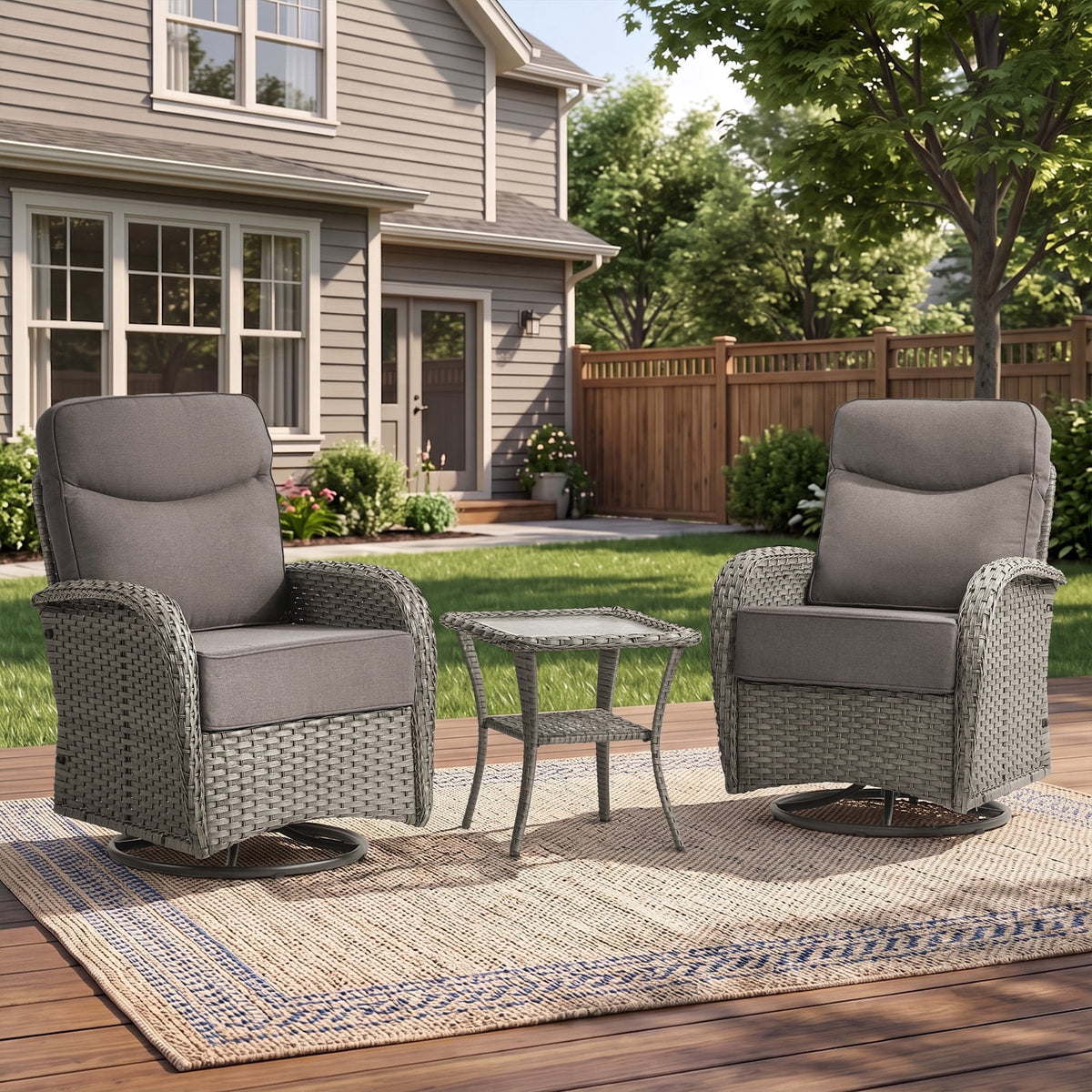 Bellefurn Patio Swivel Rocker Chairs Set of 2 with Ottomans,Outdoor Swivel Chairs with 6" Thick Cushions, All-Weather Conversation Set for Porch, Backyard, Deck & Garden