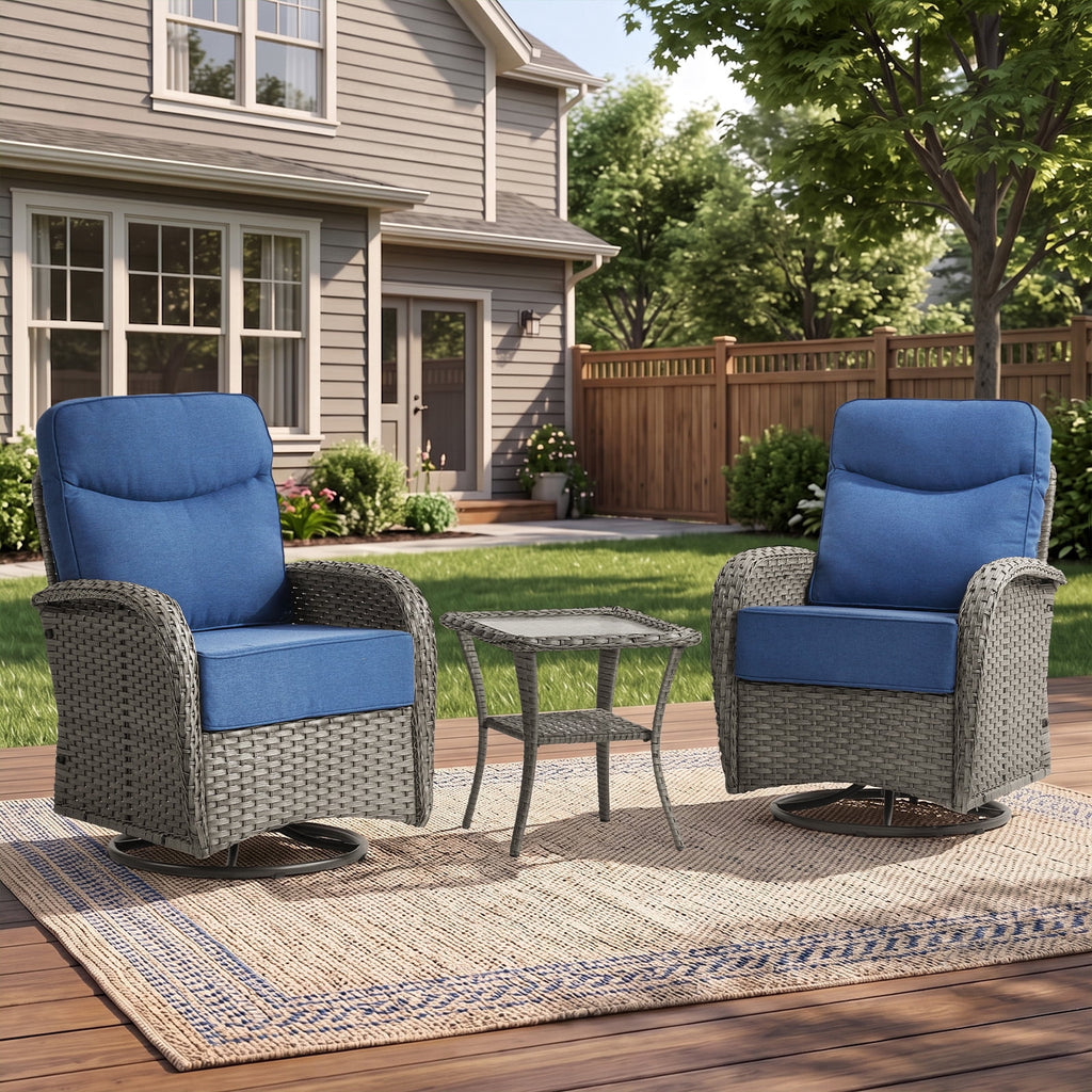 Bellefurn Patio Swivel Rocker Chairs Set of 2 with Ottomans,Outdoor Swivel Chairs with 6" Thick Cushions, All-Weather Conversation Set for Porch, Backyard, Deck & Garden