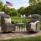 Bellefurn Patio Swivel Rocker Chairs Set of 2 with Ottomans,Outdoor Swivel Chairs with 6" Thick Cushions, All-Weather Conversation Set for Porch, Backyard, Deck & Garden