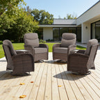 Bellefurn Patio Swivel Rocker Chairs Set of 2 with Ottomans,Outdoor Swivel Chairs with 6" Thick Cushions, All-Weather Conversation Set for Porch, Backyard, Deck & Garden