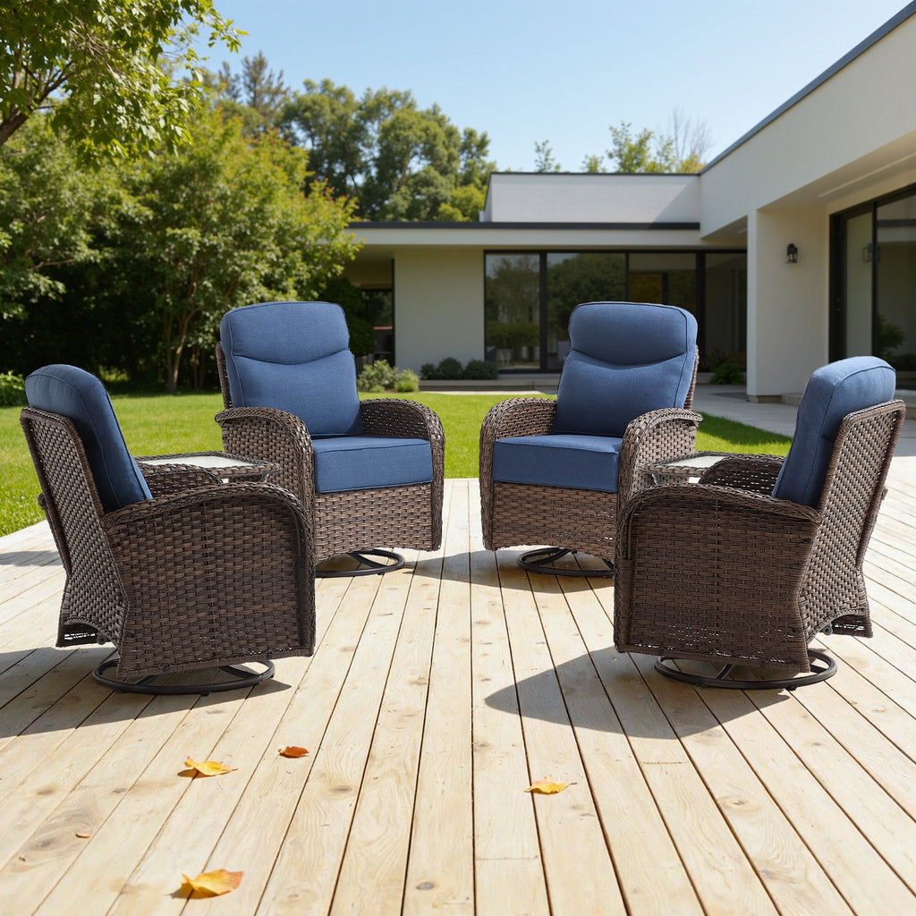 Bellefurn Patio Swivel Rocker Chairs Set of 2 with Ottomans,Outdoor Swivel Chairs with 6" Thick Cushions, All-Weather Conversation Set for Porch, Backyard, Deck & Garden