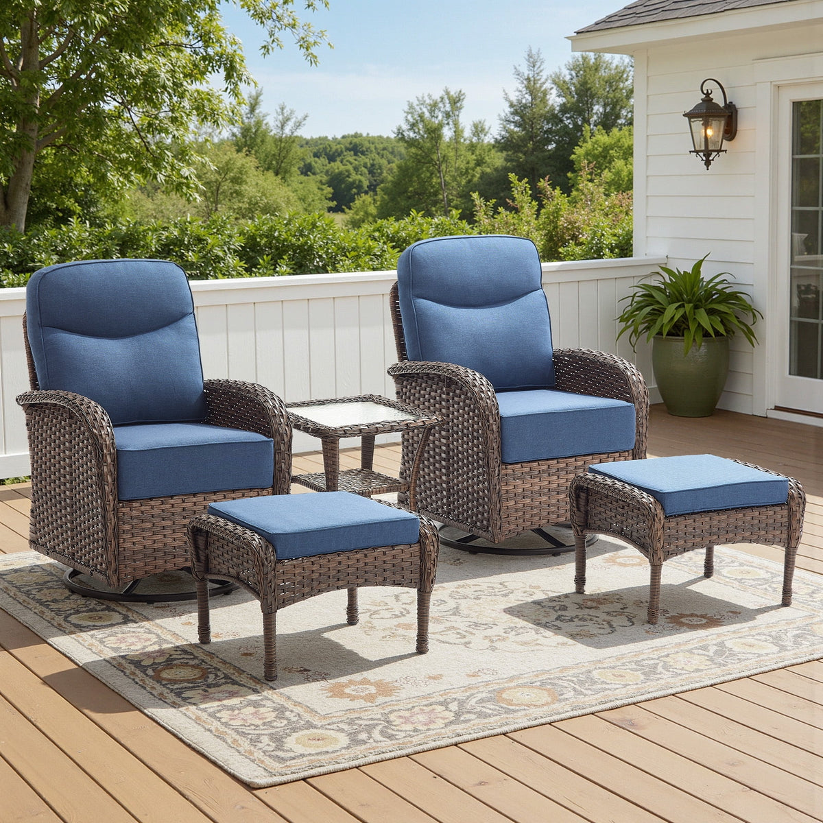 Bellefurn Outdoor Swivel Rocker Patio Chairs with 6" Thick Cushions,Wicker Swivel Chairs Set of 2 with Side Table,All-Weather Conversation Chairs for Porch,Balcony,Backyard,Deck & Fire Pit Area