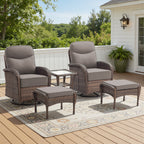 Bellefurn Patio Swivel Rocker Chairs Set of 2 with Ottomans,Outdoor Swivel Chairs with 6" Thick Cushions, All-Weather Conversation Set for Porch, Backyard, Deck & Garden