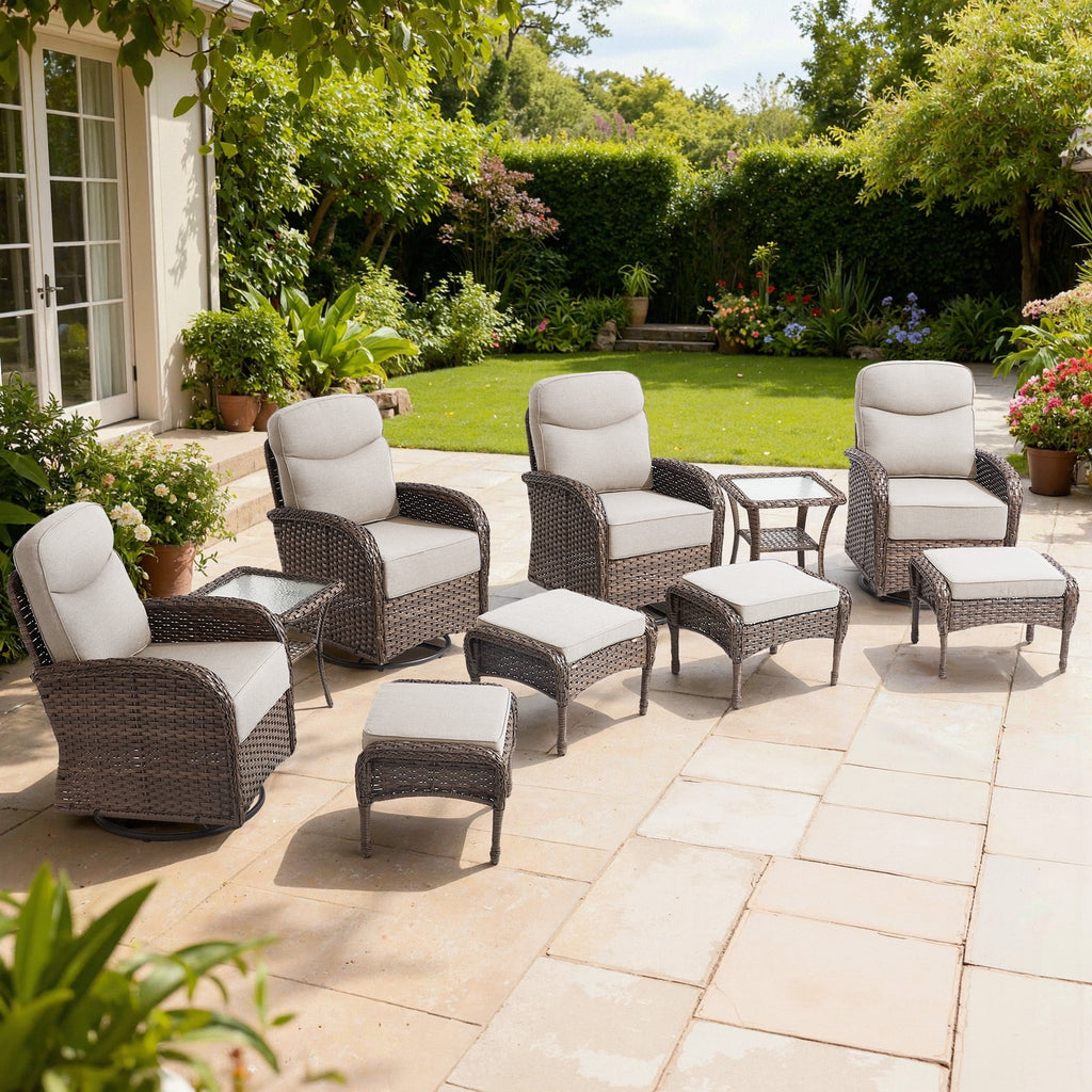 Bellefurn Outdoor Swivel Rocker Patio Chairs with 6" Thick Cushions,Wicker Swivel Chairs Set of 2 with Side Table,All-Weather Conversation Chairs for Porch,Balcony,Backyard,Deck & Fire Pit Area