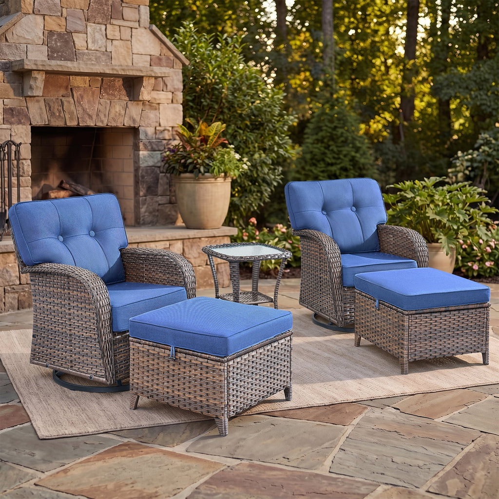 Bellefurn Outdoor Swivel Rocker Patio Chairs with 5" Thick Cushions,High Back Wicker Outdoor Swivel Chairs with Table,Patio Swivel Glider Chairs for Porch,Balcony,Garden,Deck & Backyard