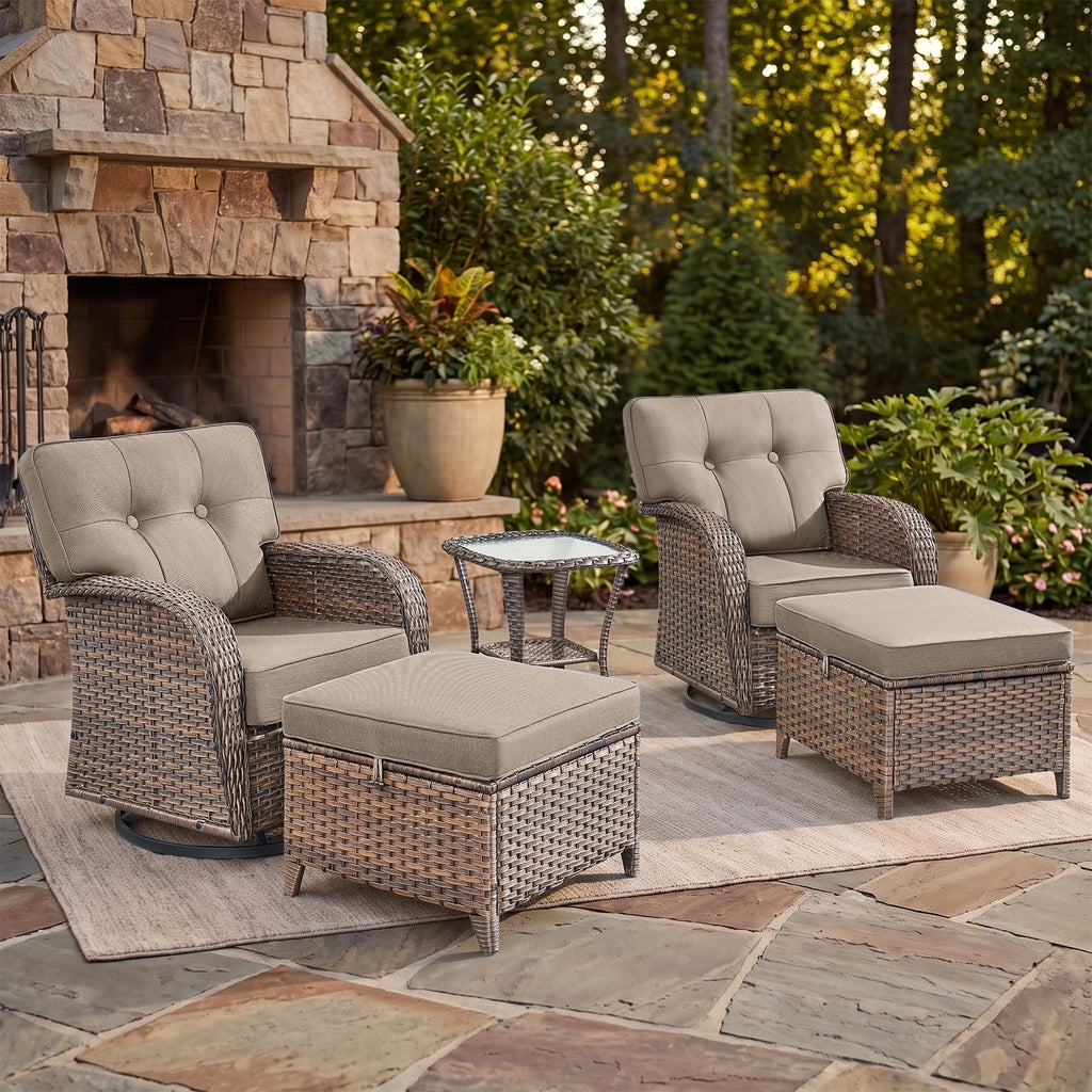 Bellefurn Outdoor Swivel Rocker Patio Chairs with 5" Thick Cushions,High Back Wicker Outdoor Swivel Chairs with Table,Patio Swivel Glider Chairs for Porch,Balcony,Garden,Deck & Backyard