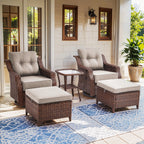 Luxury High Back Outdoor Furniture Set with 6 inch Thick Cushion,Patio Furniture Set with Swivel Rocker Chair,Sofa and Coffee Table,5 PCS Wicker Conversation Set for Yard,Deck,Poolside