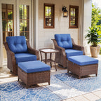 Luxury High Back Outdoor Furniture Set with 6 inch Thick Cushion,Patio Furniture Set with Swivel Rocker Chair,Sofa and Coffee Table,5 PCS Wicker Conversation Set for Yard,Deck,Poolside
