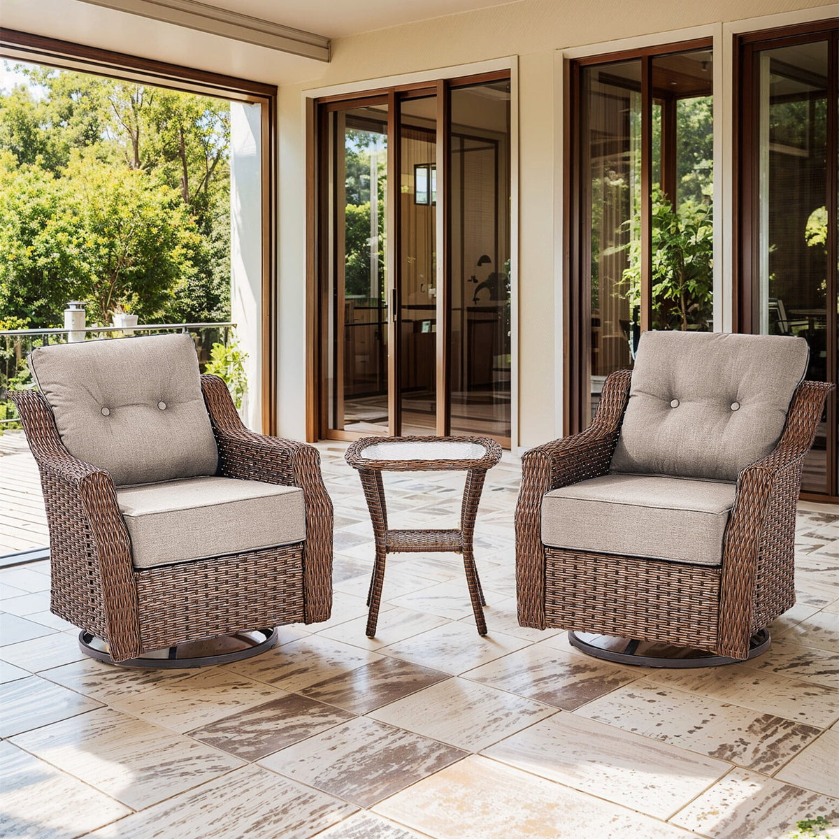 Bellefurn Luxury Outdoor Swivel Chairs Set with 6 inch Thick Cushions,Patio Swivel Rocking Chairs Set of 2 with Side Table,Patio Furniture Chairs Set for Balcony,Porch,Garden