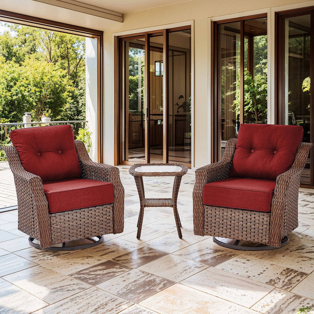 Bellefurn Luxury Outdoor Swivel Chairs Set with 6 inch Thick Cushions,Patio Swivel Rocking Chairs Set of 2 with Side Table,Patio Furniture Chairs Set for Balcony,Porch,Garden