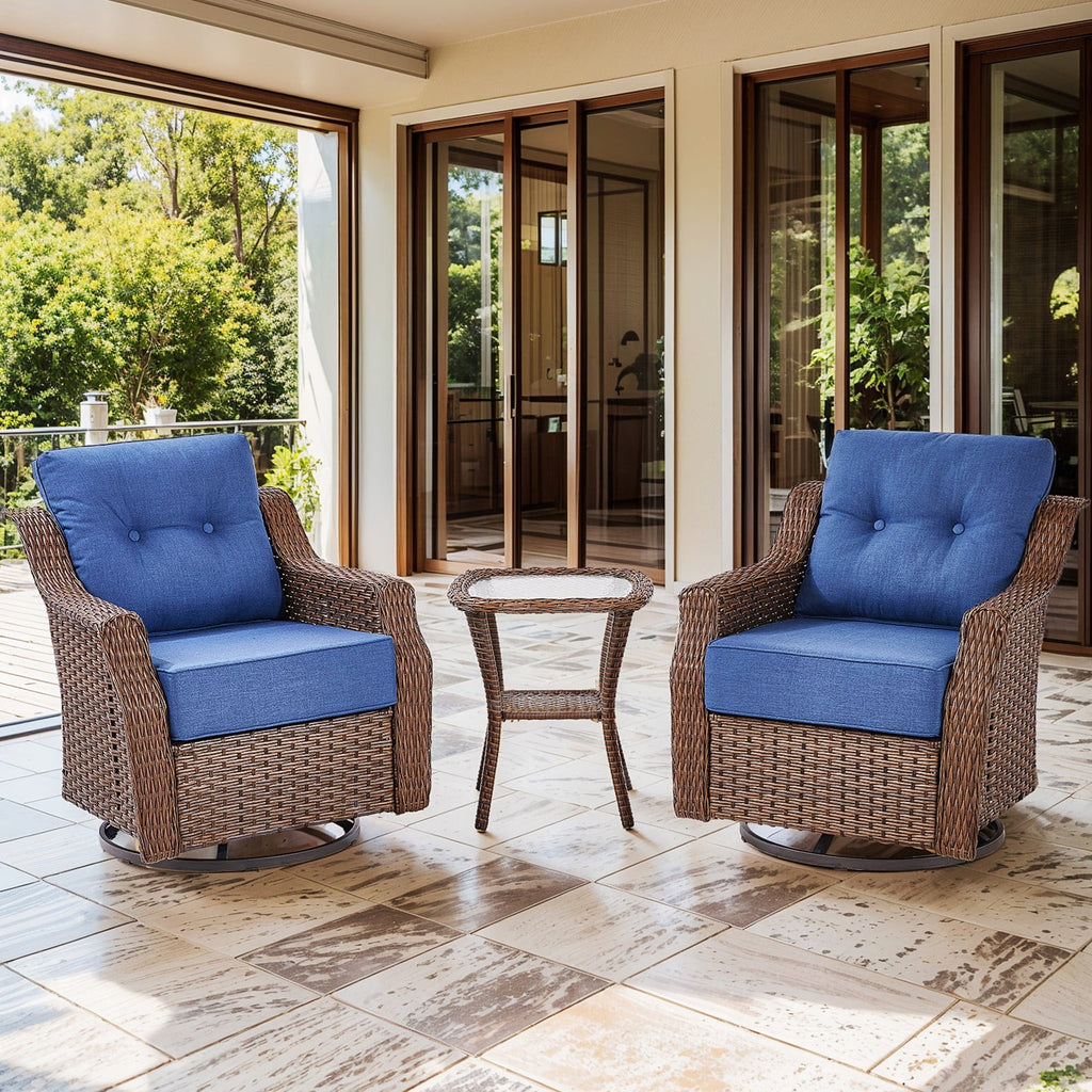 Luxury High Back Outdoor Furniture Set with 6 inch Thick Cushion,Patio Furniture Set with Swivel Rocker Chair,Sofa and Coffee Table,5 PCS Wicker Conversation Set for Yard,Deck,Poolside