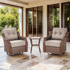 Luxury High Back Outdoor Furniture Set with 6 inch Thick Cushion,Patio Furniture Set with Swivel Rocker Chair,Sofa and Coffee Table,5 PCS Wicker Conversation Set for Yard,Deck,Poolside