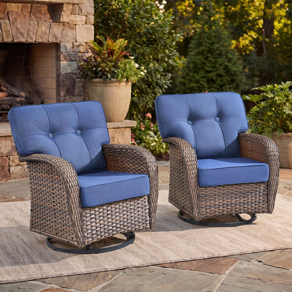 Bellefurn Outdoor Swivel Rocker Patio Chairs with 5" Thick Cushions,High Back Wicker Outdoor Swivel Chairs with Table,Patio Swivel Glider Chairs for Porch,Balcony,Garden,Deck & Backyard