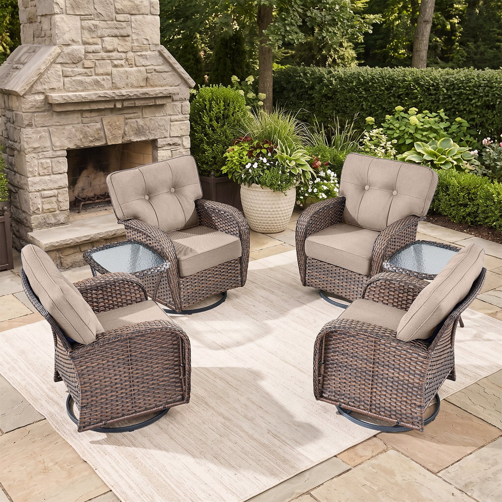 Bellefurn Outdoor Swivel Rocker Patio Chairs with 5" Thick Cushions,High Back Wicker Outdoor Swivel Chairs with Table,Patio Swivel Glider Chairs for Porch,Balcony,Garden,Deck & Backyard