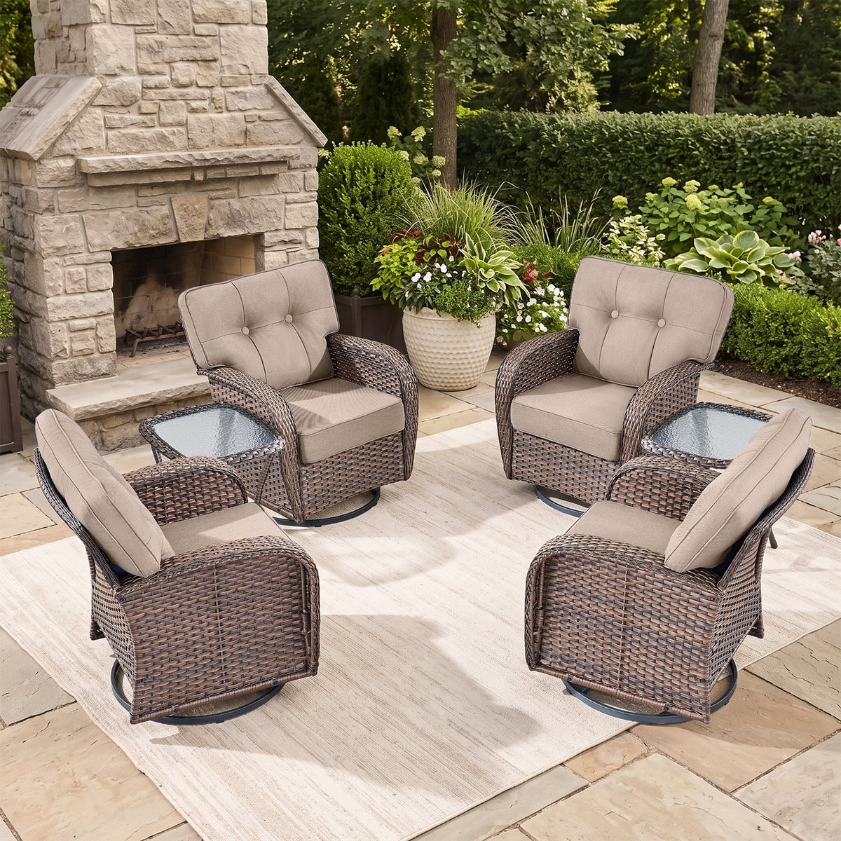 Bellefurn Outdoor Swivel Rocker Patio Chairs with 5" Thick Cushions,High Back Wicker Outdoor Swivel Chairs with Table,Patio Swivel Glider Chairs for Porch,Balcony,Garden,Deck & Backyard