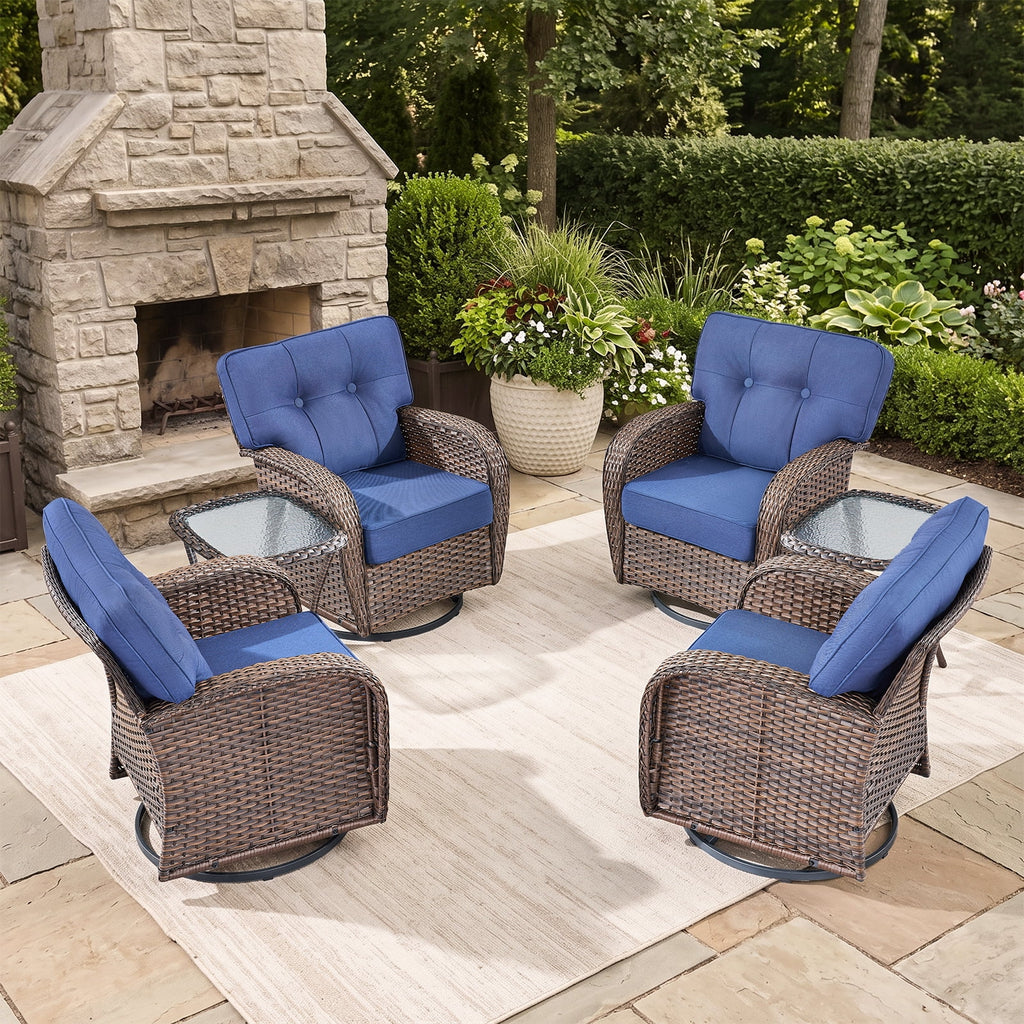 Bellefurn Outdoor Swivel Rocker Patio Chairs with 5" Thick Cushions,High Back Wicker Outdoor Swivel Chairs with Table,Patio Swivel Glider Chairs for Porch,Balcony,Garden,Deck & Backyard