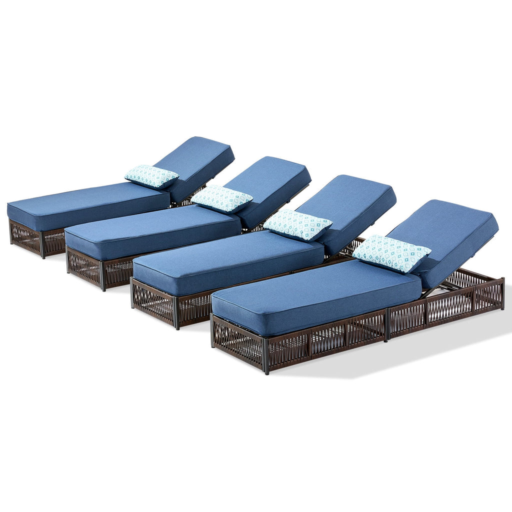 Bellefurn Outdoor Wicker Chaise Lounge with 5" Thick Cushion,High-Back Patio Lounge Chair with 5-Position Adjustable Backrest,All-Weather Rattan Recliner for Poolside,Backyard,Garden & Deck