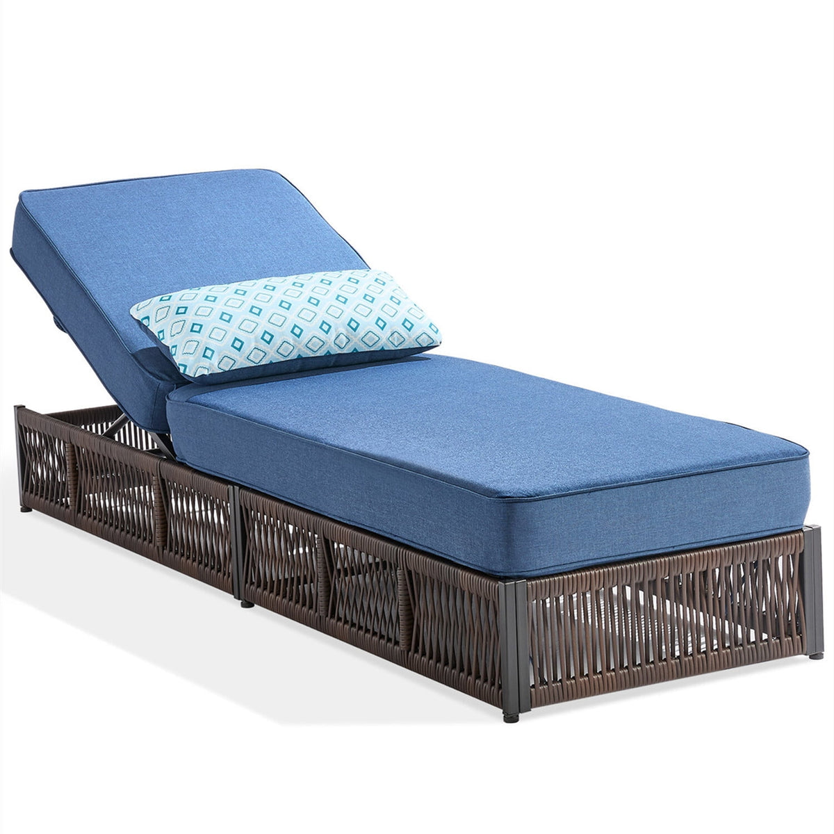 Bellefurn Outdoor Wicker Chaise Lounge with 5" Thick Cushion,High-Back Patio Lounge Chair with 5-Position Adjustable Backrest,All-Weather Rattan Recliner for Poolside,Backyard,Garden & Deck