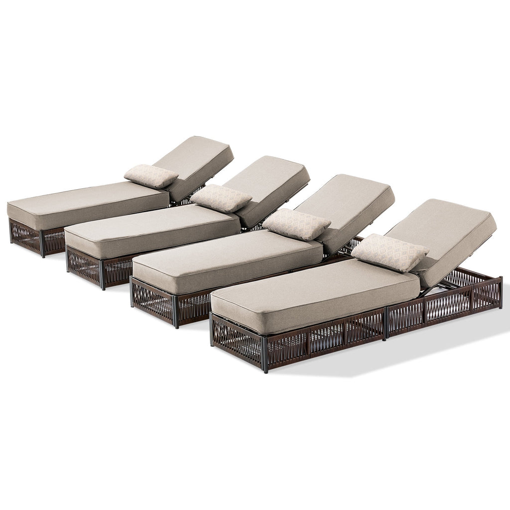 Bellefurn Outdoor Wicker Chaise Lounge with 5" Thick Cushion,High-Back Patio Lounge Chair with 5-Position Adjustable Backrest,All-Weather Rattan Recliner for Poolside,Backyard,Garden & Deck