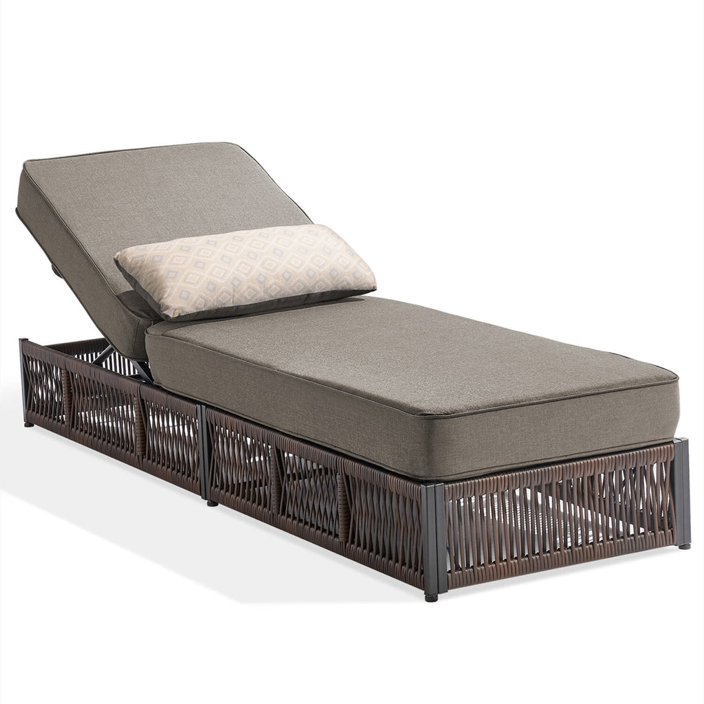 Bellefurn Outdoor Wicker Chaise Lounge with 5" Thick Cushion,High-Back Patio Lounge Chair with 5-Position Adjustable Backrest,All-Weather Rattan Recliner for Poolside,Backyard,Garden & Deck