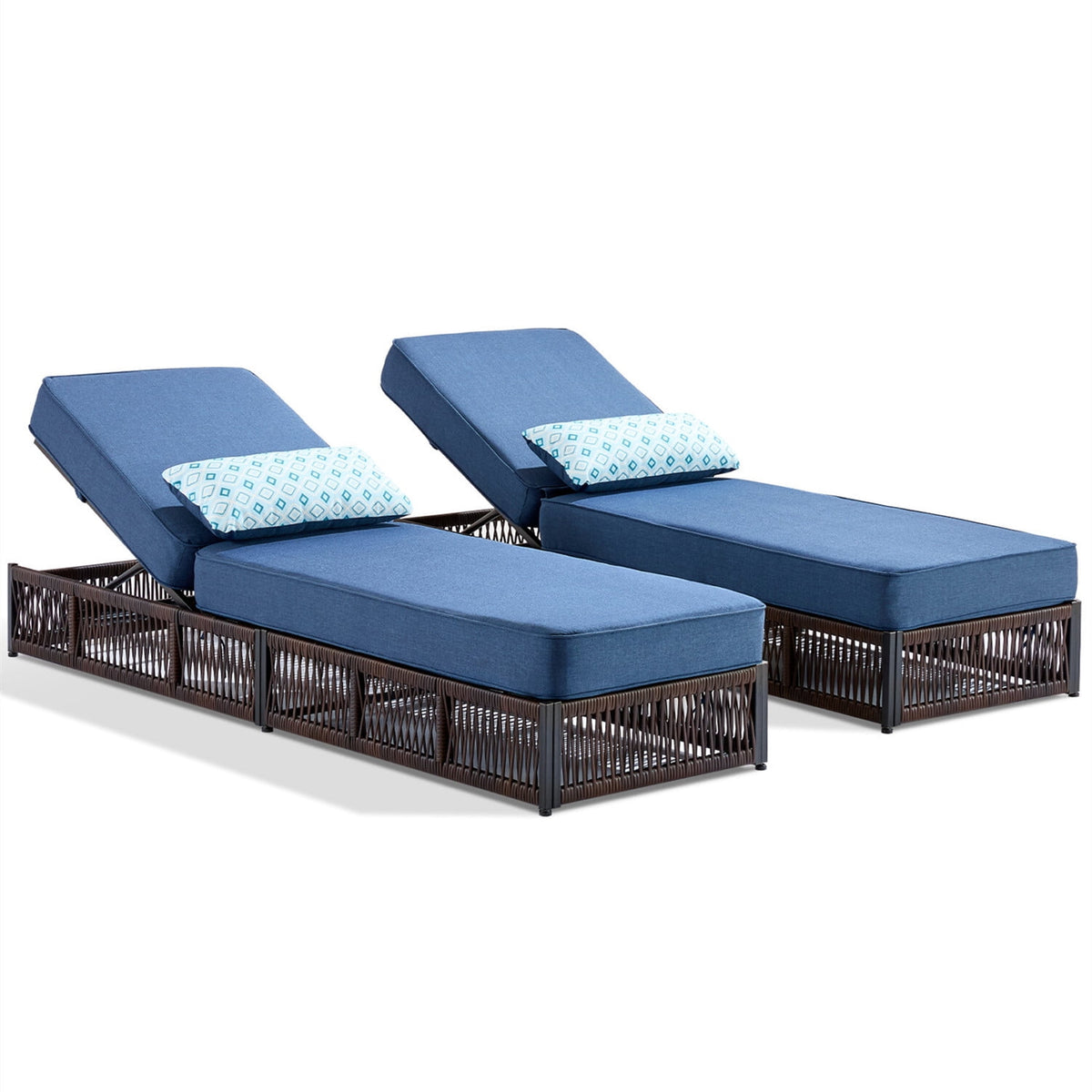 Bellefurn Outdoor Wicker Chaise Lounge with 5" Thick Cushion,High-Back Patio Lounge Chair with 5-Position Adjustable Backrest,All-Weather Rattan Recliner for Poolside,Backyard,Garden & Deck