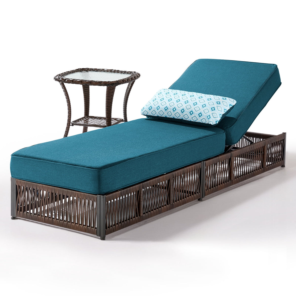 Bellefurn Outdoor Wicker Chaise Lounge with 5" Thick Cushion,High-Back Patio Lounge Chair with 5-Position Adjustable Backrest,All-Weather Rattan Recliner for Poolside,Backyard,Garden & Deck