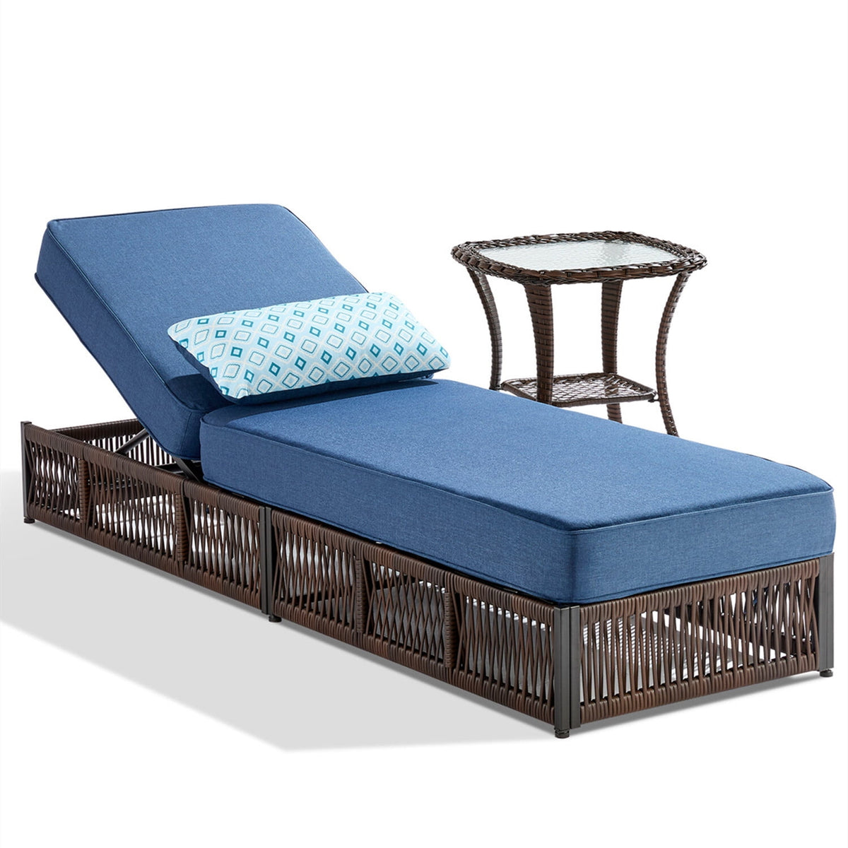 Bellefurn Outdoor Wicker Chaise Lounge with 5" Thick Cushion,High-Back Patio Lounge Chair with 5-Position Adjustable Backrest,All-Weather Rattan Recliner for Poolside,Backyard,Garden & Deck