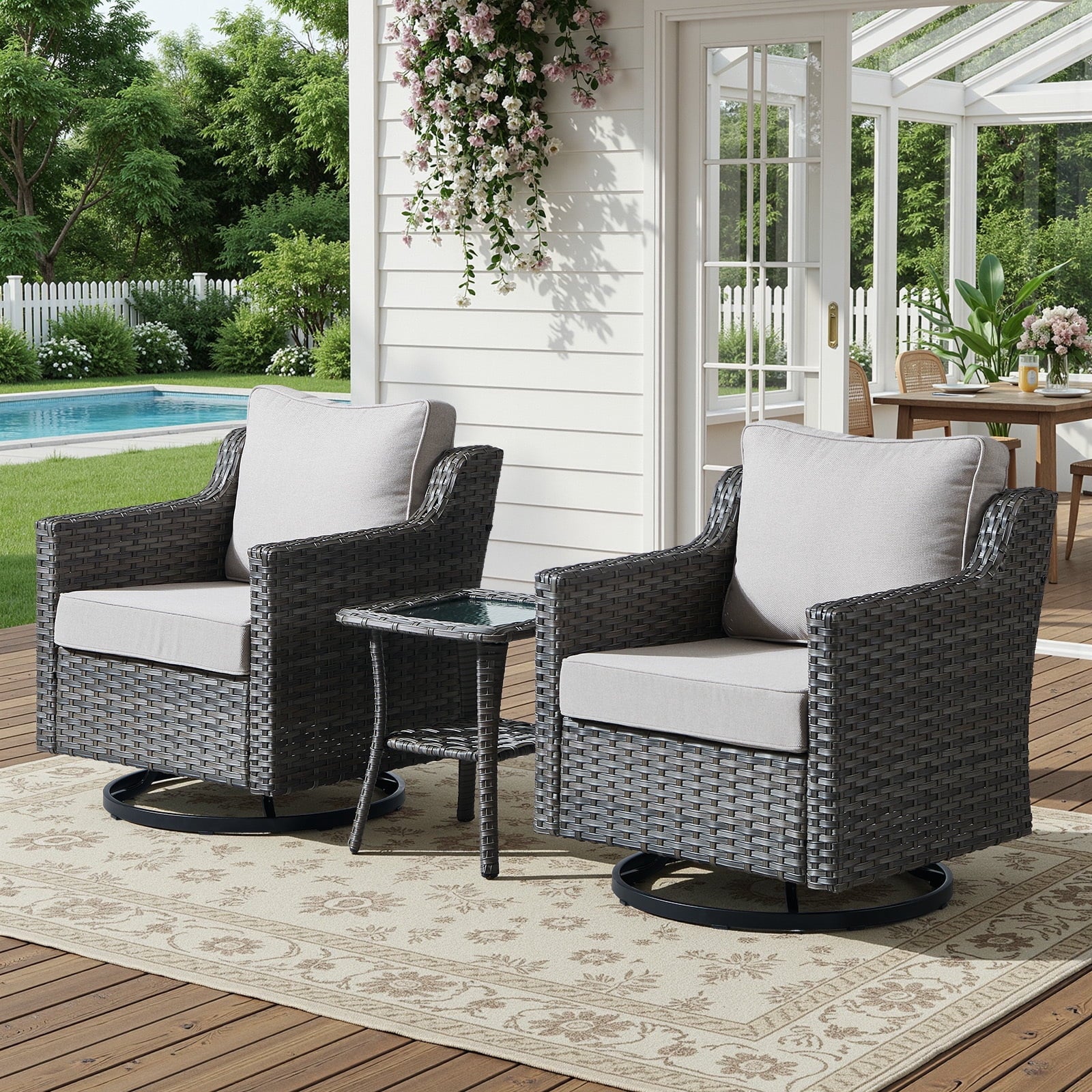 Bellefurn Outdoor Wicker Rocking Chair Patio Swivel Chairs Set of 2,Patio Swivel Rocker Rattan Furniture Sets for Outdoor Porch Deck Garden Backyard
