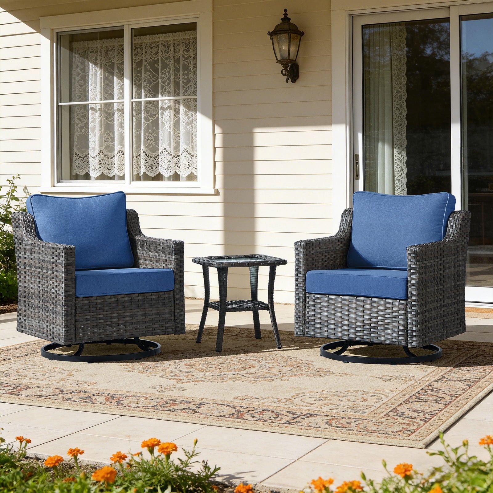 Bellefurn Outdoor Wicker Rocking Chair Patio Swivel Chairs Set of 2,Patio Swivel Rocker Rattan Furniture Sets for Outdoor Porch Deck Garden Backyard