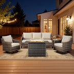 Patio Furniture Sets with Swivel Chairs,All-Weather Outdoor Patio Conversation Sets with High Back Outdoor Swivel Rocker Chairs,Couch,Coffee Tabel and Ottomans for Porch Deck Backyard