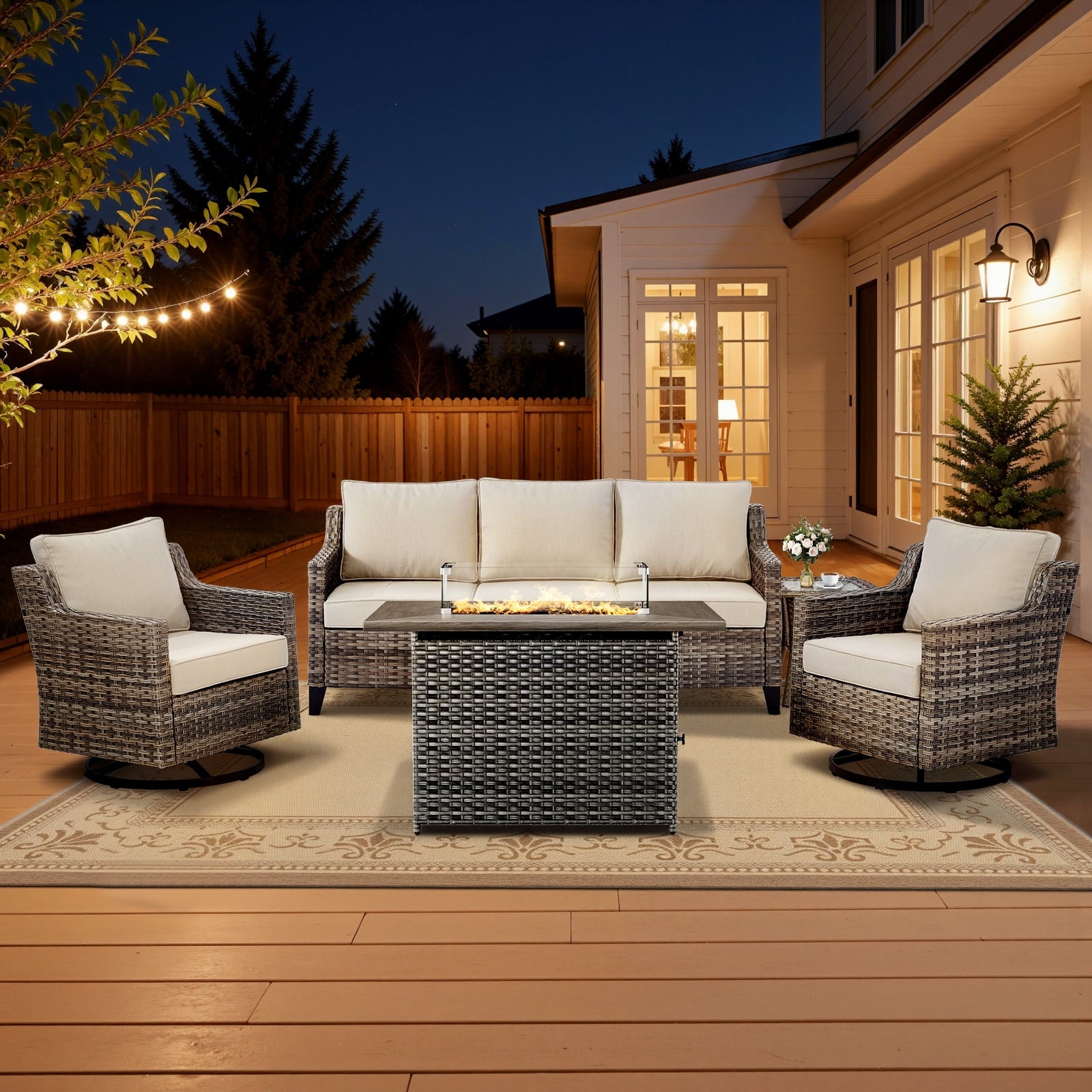 Patio Furniture Sets with Swivel Chairs,All-Weather Outdoor Patio Conversation Sets with High Back Outdoor Swivel Rocker Chairs,Couch,Coffee Tabel and Ottomans for Porch Deck Backyard