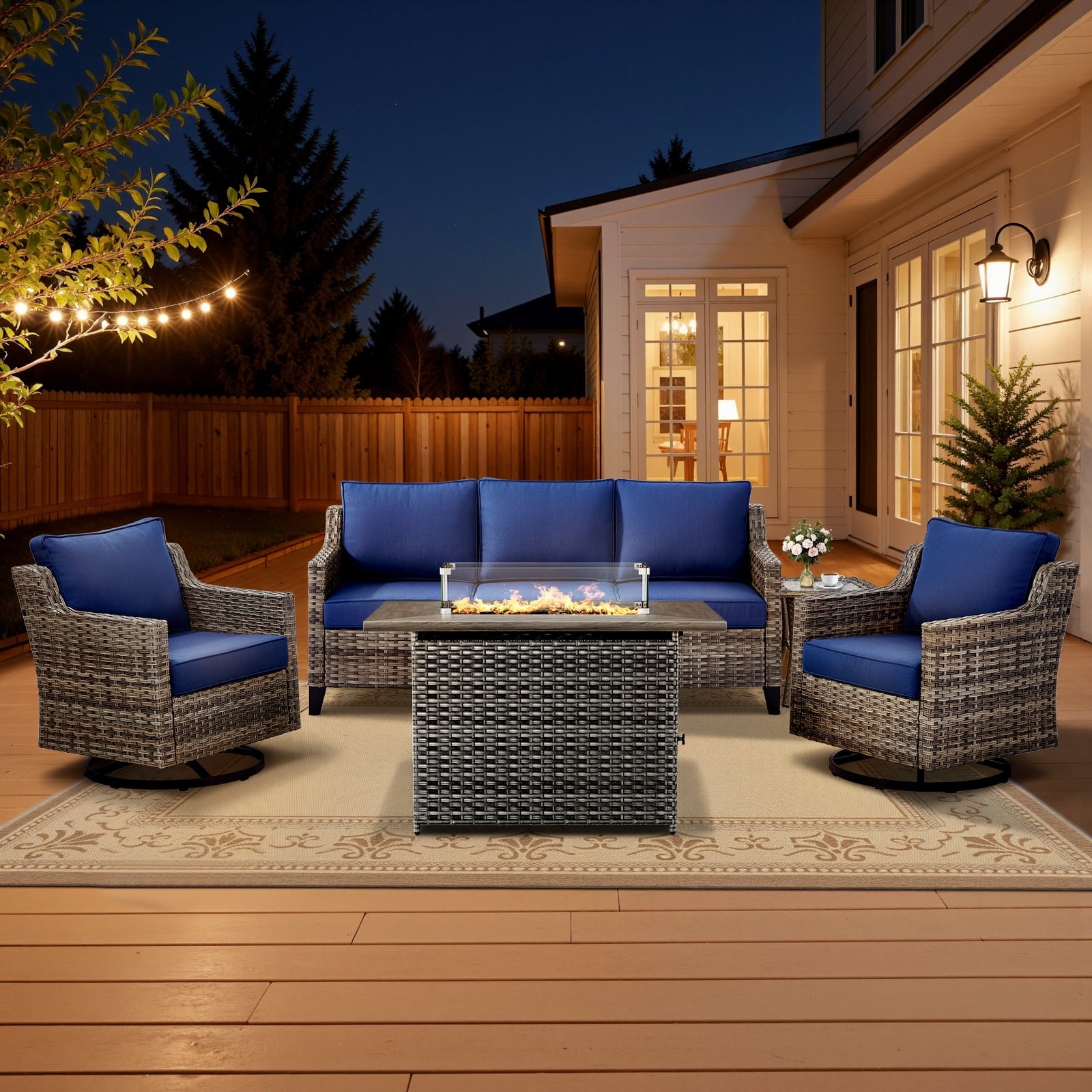 Patio Furniture Sets with Swivel Chairs,All-Weather Outdoor Patio Conversation Sets with High Back Outdoor Swivel Rocker Chairs,Couch,Coffee Tabel and Ottomans for Porch Deck Backyard