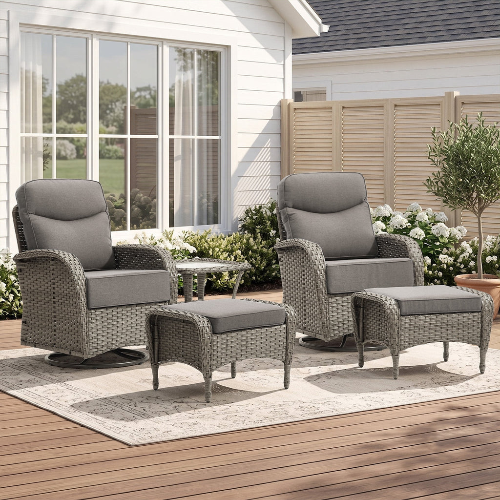 Bellefurn Patio Swivel Rocker Chairs Set of 2 with Ottomans,Outdoor Swivel Chairs with 6" Thick Cushions, All-Weather Conversation Set for Porch, Backyard, Deck & Garden